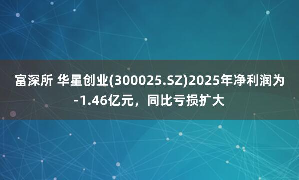 富深所 华星创业(300025.SZ)2025年净利润为-1.46亿元，同比亏损扩大